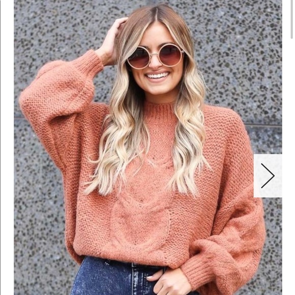 Sweaters - Neck Cable Knit Top Color Rust